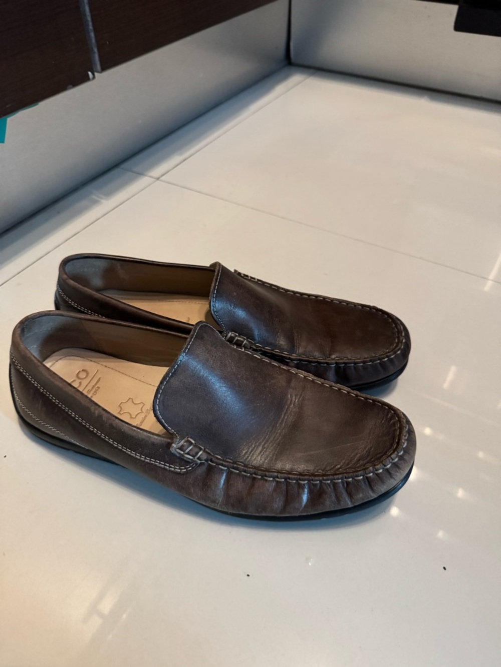 Ecco Brown Leather Slip-On Moccasin Loafers